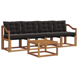 vidaXL Conjunto De Sof&aacute;s De Exterior Con Coj&iacute;n 5 Pcs Natural Y Negro Vidaxl