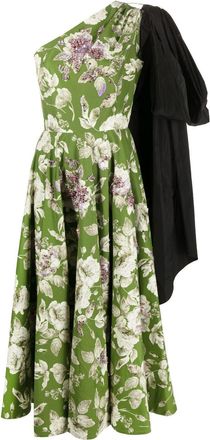 Erdem asymmetric floral-print midi dress - women - Cotton/Silk/Brass/glass/Acrylic/Viscose - 10 - Green