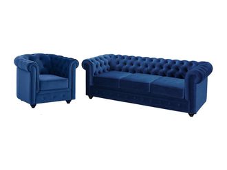 Vente-Unique Divano 3 posti e poltrona CHESTERFIELD in velluto Blu notte