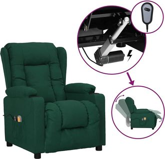 vidaXL Sill&oacute;n De Masaje El&eacute;ctrico Tela Verde Oscuro Vidaxl