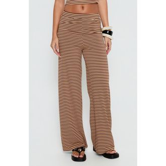 Princess Polly Timora Striped Wide Leg Pants in Brown Stripe at Nordstrom, Size 10