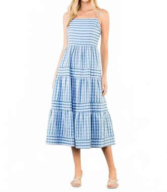 THML Clothing Tiered Gingham Midi Dress In Blue