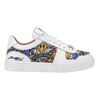 Philipp Plein Schoenen, unisex, Wit, 44 EU, Leer, Lo-Top Sneakers Smile
