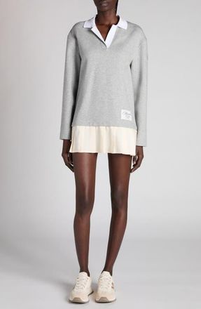 Moncler Long Sleeve Mixed Media Polo Dress in Light Gray Melange at Nordstrom, Size X-Small