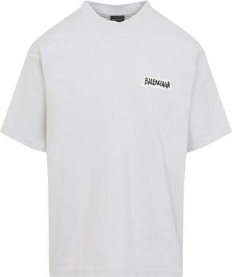 Balenciaga White Crewneck Tape Logo T-Shirt