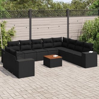 vidaXL Set De Sof&aacute;s De Jard&iacute;n 11 Pzas Y Cojines Rat&aacute;n Sint&eacute;tico Negro Vidaxl