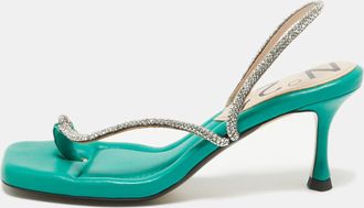N&deg;21 N&deg;21 Green Leather Crystal Embellished Slingback Sandals