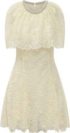 Self Portrait Kleedjes, Dames, Geel, S, Katoen, Lace Cape Mini Jurk
