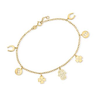 RS Pure by Ross-Simons Italian 14kt Yellow Gold Good Luck Charm Bracelet