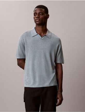 Calvin Klein Mens Linen Blend Polo Sweater - Medium Grey - 2XL
