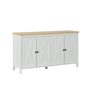 Urban Meuble Aparador blanco y efecto madera 4 puertas estilo escandinavo