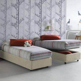 Talamo Italia Cama Individual Caterina, Cama Contenedor Con Revestimiento De Tela, 100% Made In Italy, Apertura Frontal, Adecuado Para Colch&oacute;n Cm 80x200, Beige, Con