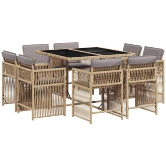 vidaXL Set Comedor De Jard&iacute;n 9 Pzas Con Cojines Rat&aacute;n Sint&eacute;tico Beige Vidaxl