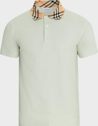 Burberry Mens Check-Collar Slim Fit Cotton Polo Shirt