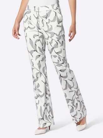 Heine Webhose HEINE, Damen, Gr. 34, Normalgr&ouml;ssen, ecru, schwarz, bedruckt, 98% Baumwolle, 2% Elasthan, bedruckt, gebl&uuml;mt, gemustert, mehrfarbig, lang, Hose