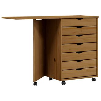 vidaXL Vidaxl - Cajonera Con Ruedas Y Escritorio Moss Madera Pino Marr&oacute;n Miel