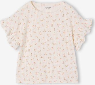 Vertbaudet T-Shirt mit Volants und Blumenmuster M&auml;dchen wollwei&szlig;