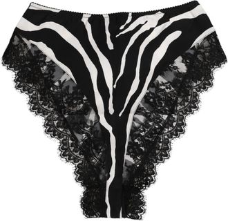Dolce & Gabbana Black Silk Zebra Print Lace High Waist Womens Underwear