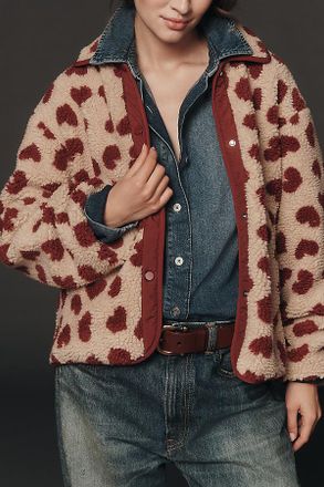 Maeve Heart-Print Sherpa Fleece Jacket