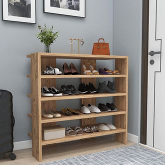 Dmora Zapatero Offida, Mueble Para 16 Pares, 5 Estantes, 4 Espacios, 76x31x72h Cm Roble Marr&oacute;n Nudos