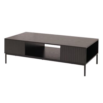 Hhg [nunca Usado] Mesa De Centro Hhg-294, Mesa De Sof&aacute; Mesa Auxiliar Compartimentos De Almacenaje, Melamina Mdf 39x120x60cm, Aspecto Madera Negro