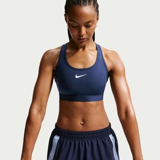 Nike Womens Swoosh Support Padded Sports Bra in Blue | DX6821-410