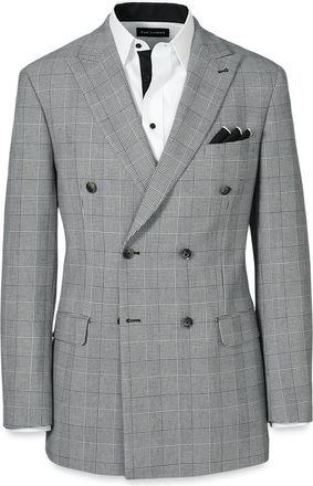 Paul Fredrick Black/white Plaid Houndstooth Double Breasted Peak Lapel Suit Jacket