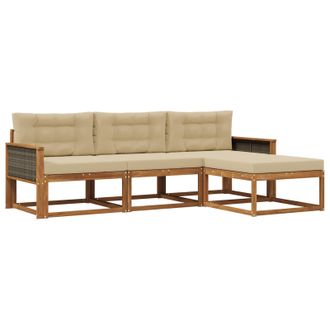 vidaXL Conjunto De Sof&aacute;s De Exterior Con Coj&iacute;n 4 Pcs Natural Y Beige Vidaxl