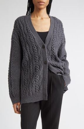 Vince Mixed Stitch Wool & Cashmere Blend Cardigan in Heather Graphite at Nordstrom Rack, Size Medium