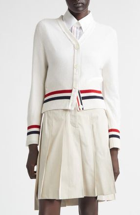 Thom Browne Shrunken Cashmere Cardigan in White at Nordstrom, Size 12 Us