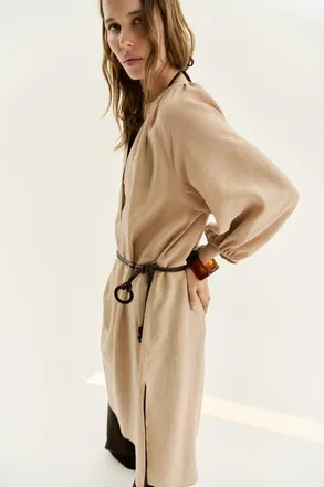 H&M Oversized Tie-belt Dress in Beige at Nordstrom, Size Xx-Large