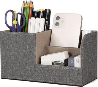 OEM 1 Juego Multifuncional De Portal&aacute;pices De Cuero, Caja De Almacenamiento Creativa, Color Gris Lino