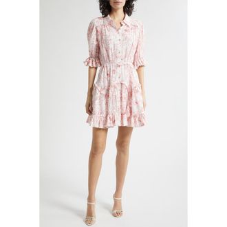 Cinq &agrave; Sept Gwendoline Garden Doodle Shirtdress in White/Goji Berry at Nordstrom, Size 10