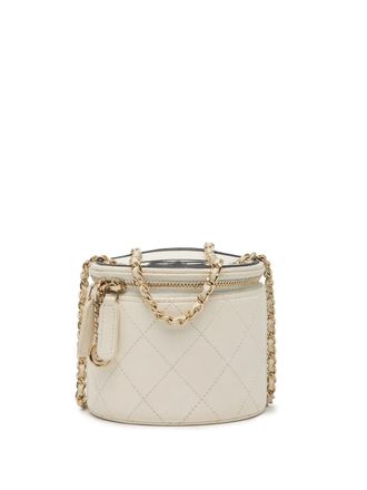 Chanel 2021 Quilted Lambskin Chain and Charm Case vanity bag - White