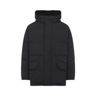 Yves Salomon Padded Black Down Jacket With High Collar And Concealed Zip