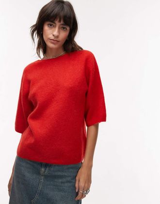 Arket alpaca wool blend knit top with v-back in red