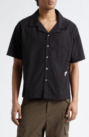 Rhude Logo Camp Shirt in Black/White at Nordstrom, Size Xx-Large