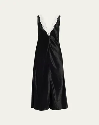 Maria McManus Lace V-Neck Sateen Dress