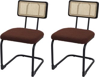 Hhg Hhg - Lote De 2 Silla Basculante 712, Silla Sill&oacute;n, Madera Rat&aacute;n Metal Boucl&eacute;, Tela/textil Marr&oacute;n