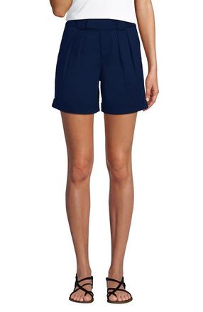 Lands End Chino High Rise Pleated 7 Shorts in Deep Sea Navy at Nordstrom, Size 18