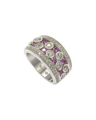 Suzy Levian Silver 0.02 Ct. Tw. Diamond & Sapphire Half-Eternity Ring