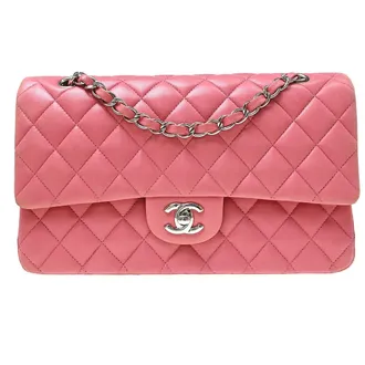Chanel Timeless - Classic Double Flap Quilted Lambskin Pink Leather Handbag (Pre-Owned)