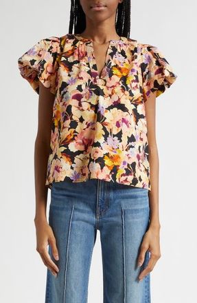 Ulla Johnson Abril Floral Print Puff Sleeve Top in Night Bloom at Nordstrom, Size 10
