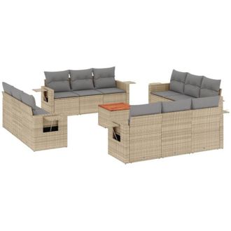 vidaXL Set Sof&aacute;s De Jard&iacute;n Con Cojines 13 Pzas Rat&aacute;n Sint&eacute;tico Beige Vidaxl