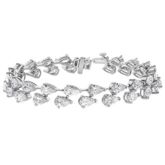 Grown Brilliance 13.50 Carat Double Row Lab Grown Diamond Pear Bracelet in 14K White Gold, Safety Clasp, G Color, VSSI Clarity