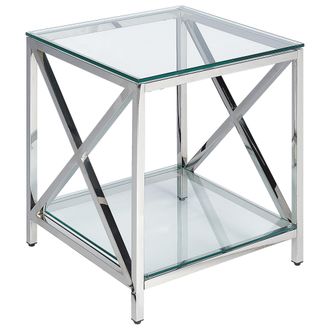 Beliani Beliani - Mesa Auxiliar De Vidrio Templado Transparente Plateado 45 X 45 Cm Acero Inoxidable Audet