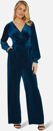 Yumi Velvet Long Sleeve Jumpsuit in Teal at Nordstrom, Size 10
