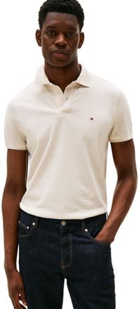 Tommy Hilfiger Mens Short Sleeve Contrast Collar Block Regular Fit Polo Shirt, Beige (Heathered Oatmilk), S