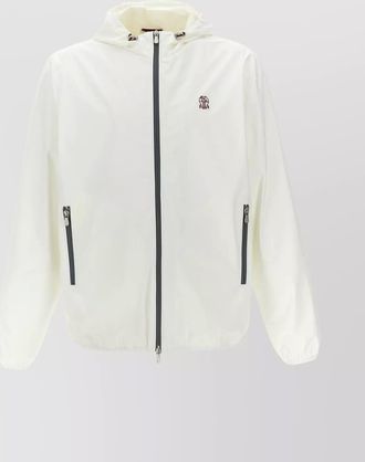 Brunello Cucinelli waterproof logo jacket with hood and pockets