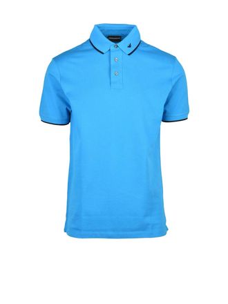 Emporio Armani Turquoise Cotton Piping Polo Shirt